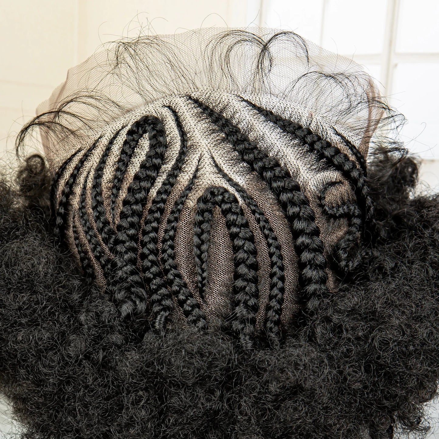 Synthetic 13x6 Lace Frontal Cornrow Braided Wig Kinky Curly Bob with Buns