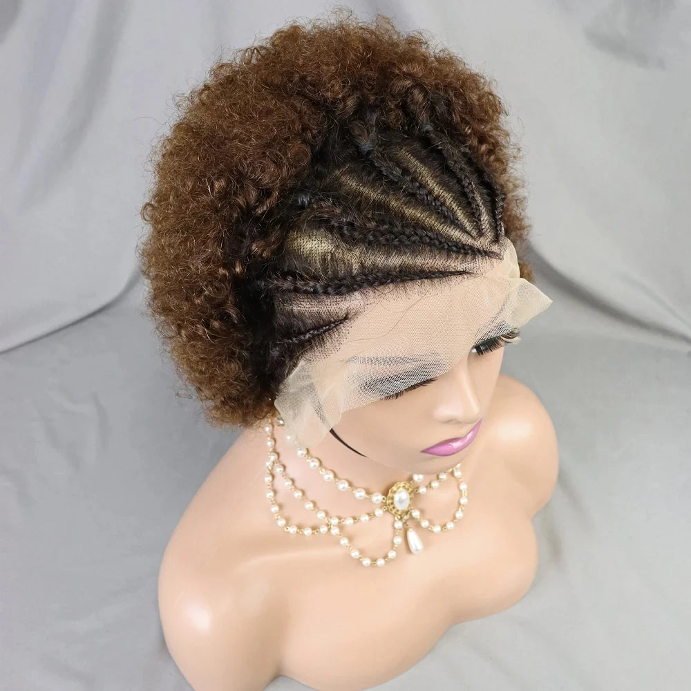 Afro Braided Hair 100% Brazilian Remy Hair 6 Inch Bouncy Curly Wig