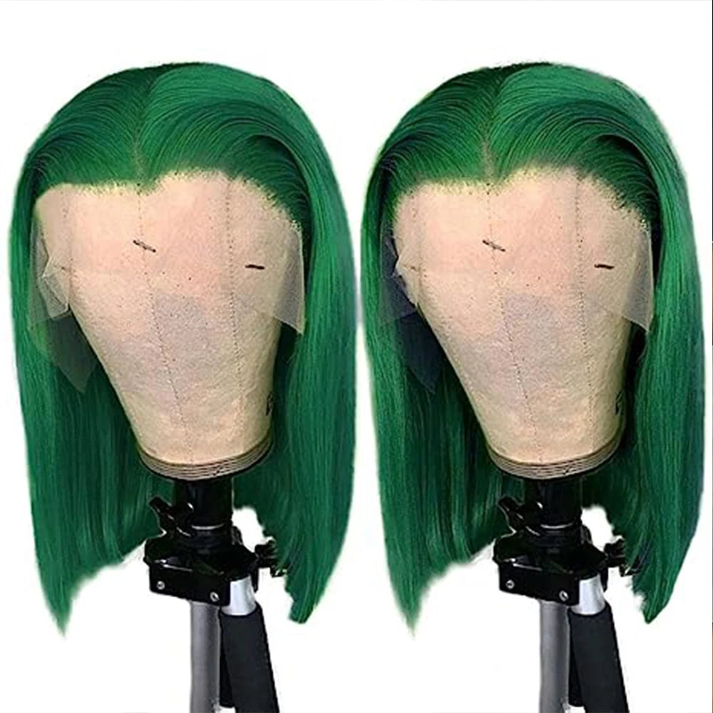 Straight Dark Green Short Bob Lace Front Human Hair Wig