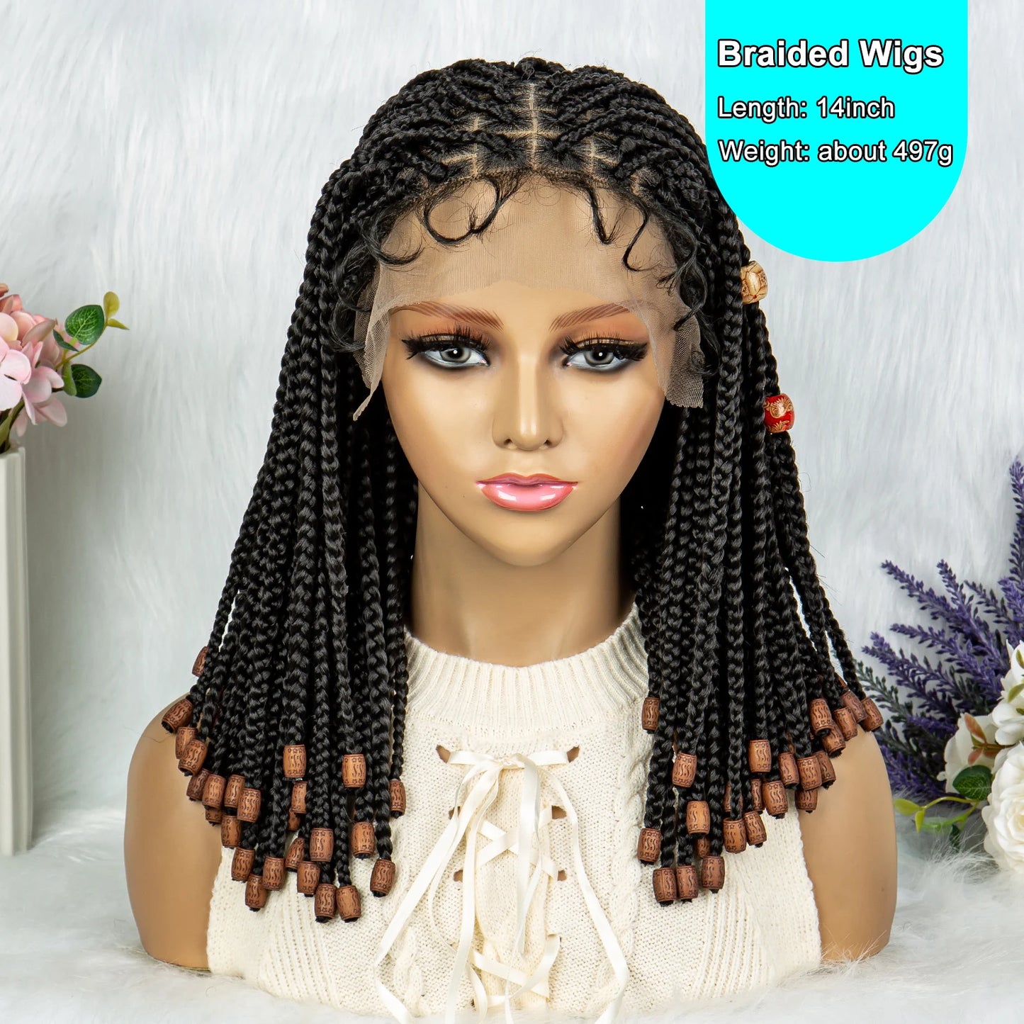 Lace Front Braided Synthetic Braids With Beads 14 inches