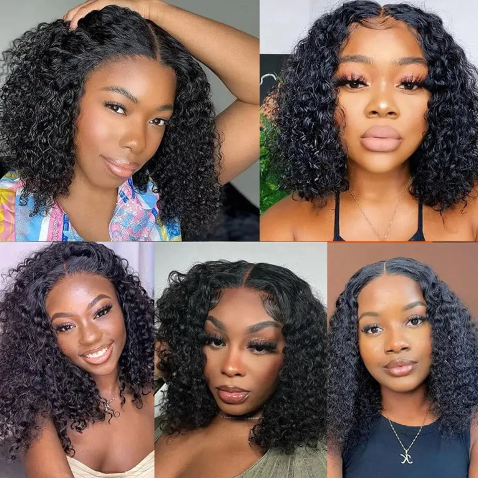 Glueless Kinky Curly Bob Wig Ready To Wear 13X4 Lace Frontal Short Curly Bob Wigs 100% Human Hair Wigs For Women 180% Brazilian
