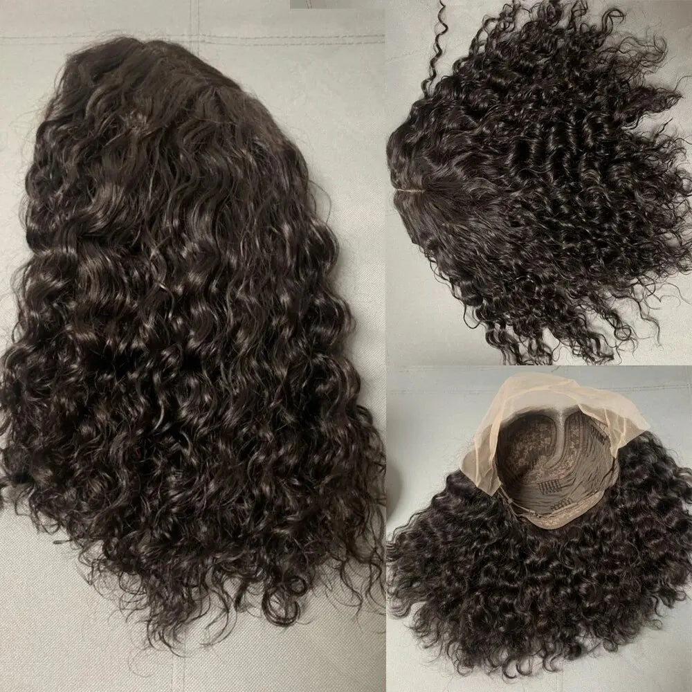 Deep Wave 180% Density Pre-Plucked Side Part Short Bob Lace Frontal Brazilian Virgin Human Hair Wigs