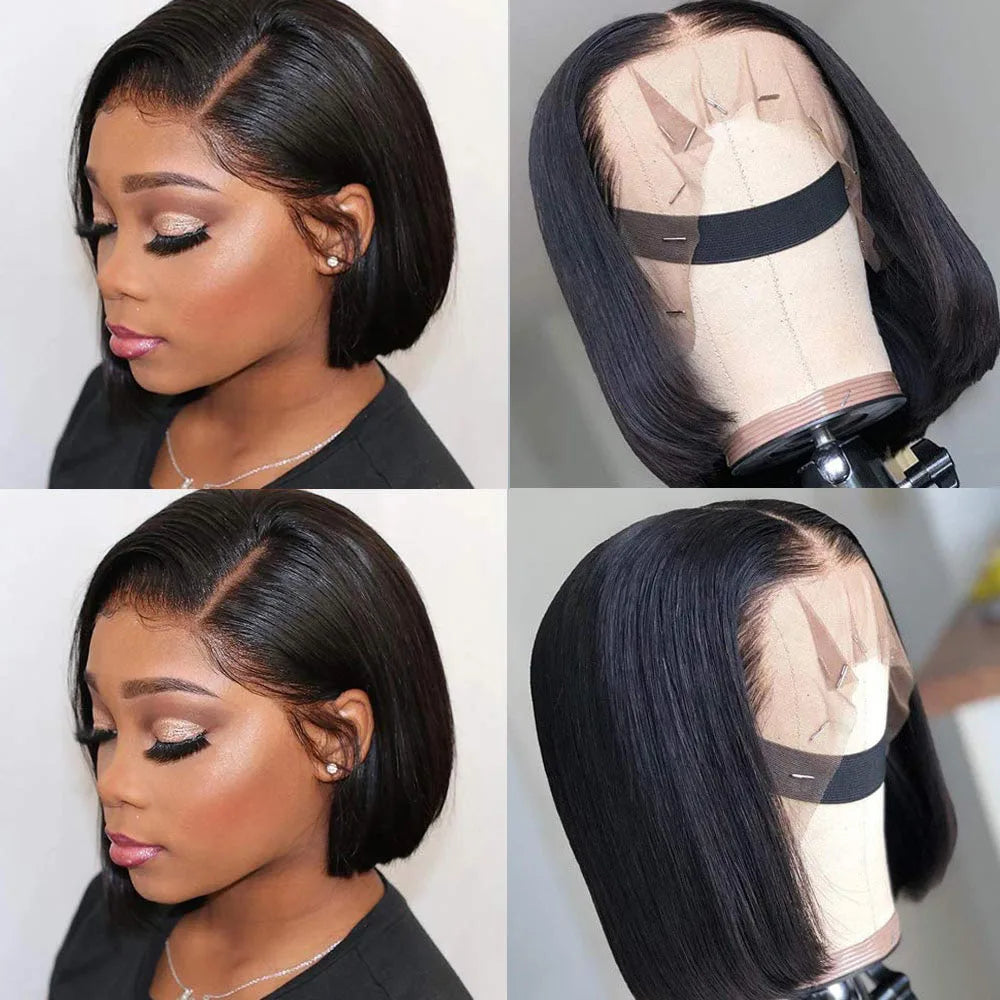 Short Bob Lace Brazilian Straight Wig Human Hair Pre Plucked Remy Lace Front Wigs