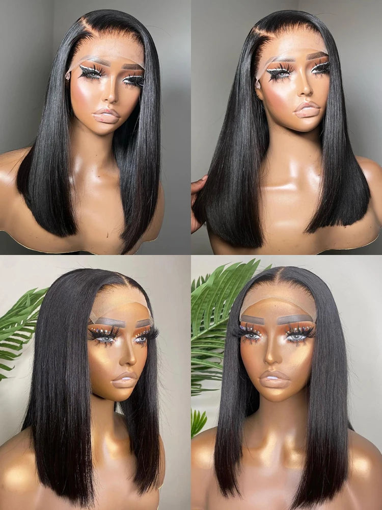 Transparent Lace Frontal Short Bob Wig Glue less Remy Straight Natural Hair