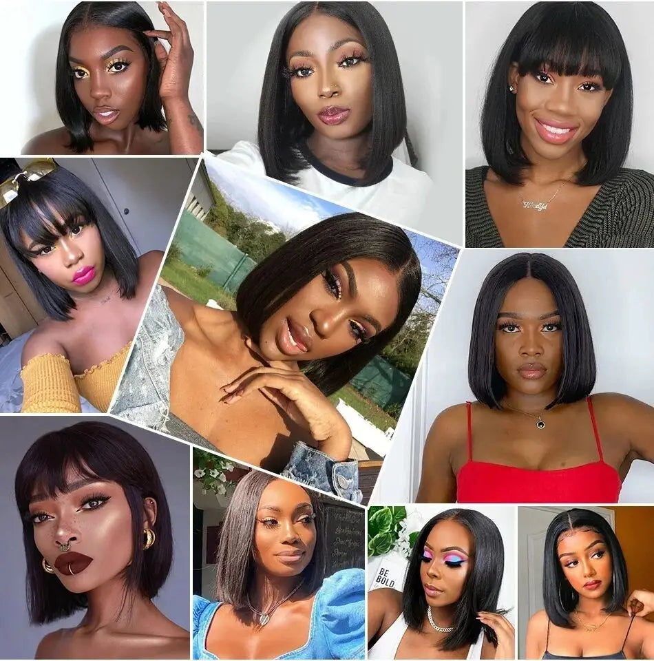 Glueless Short Bob Straight Human Hair Wigs 13x4 Transparent Lace Frontal Wig Pre Plucked 100% Human Hair Lace Closure Wig 180%
