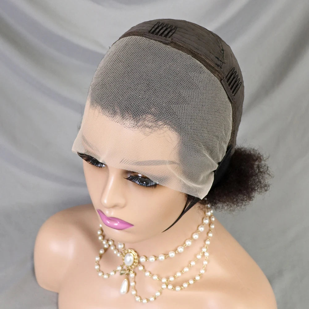 Afro Kinky Curly Lace Front Human Hair Afro Side Part Natural Hairline Glue less Short Wigs