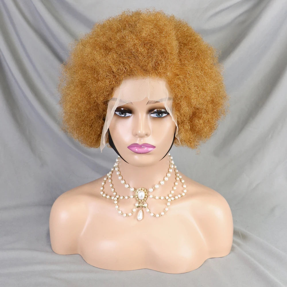 Afro Kinky Curly Lace Front Human Hair Afro Side Part Natural Hairline Glue less Short Wigs