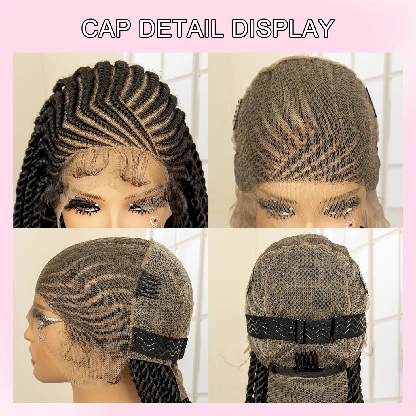 Full Lace Twist Braided 32 Inches Knotless Box Braided Cornrow Wigs with Baby Hair