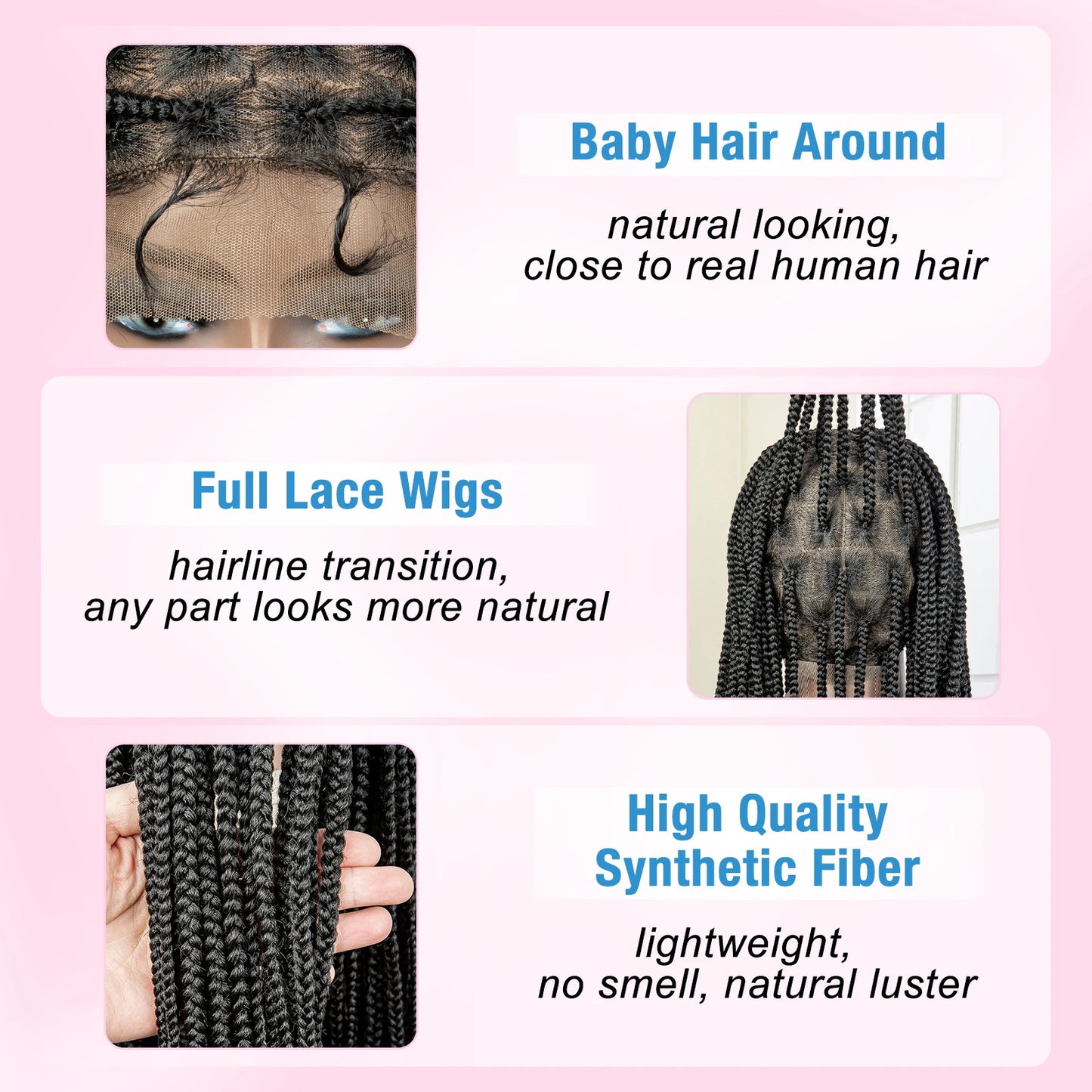 Synthetic Knotless Braided with Baby Hair Lace Frontal