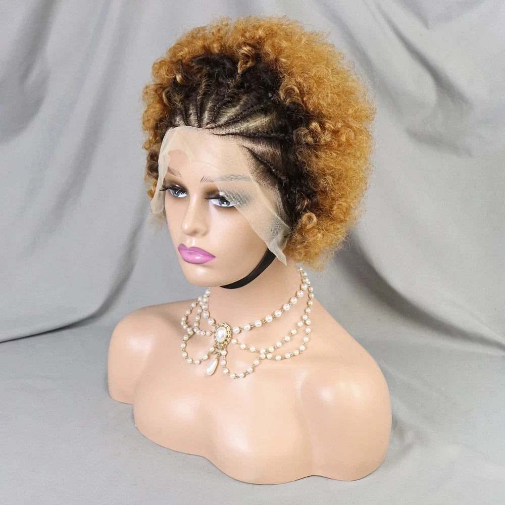 Afro Braided Hair 100% Brazilian Remy Hair 6 Inch Bouncy Curly Wig