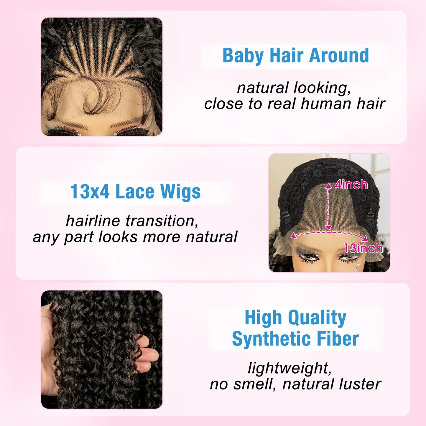 Synthetic Curly Lace Frontal Cornrow Braided Wigs with Baby Hair 28 Inches