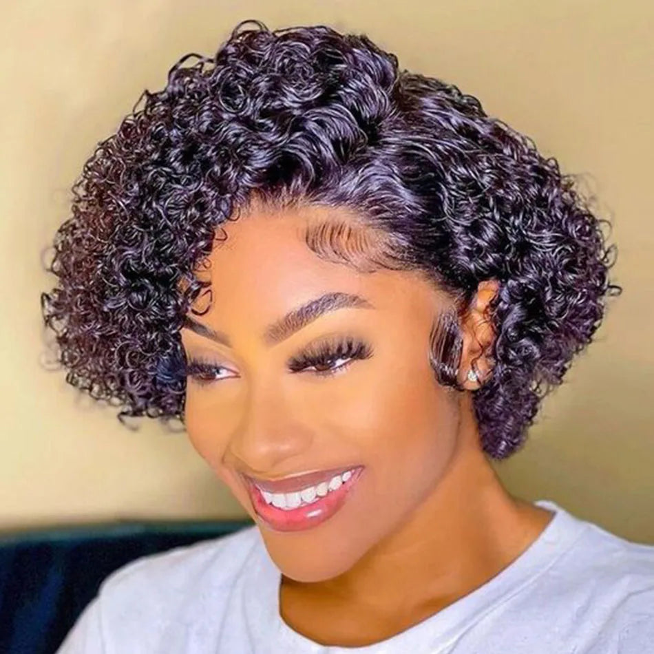 Short Curly Lace Front Wigs 13X4 Pixie Cut Bob