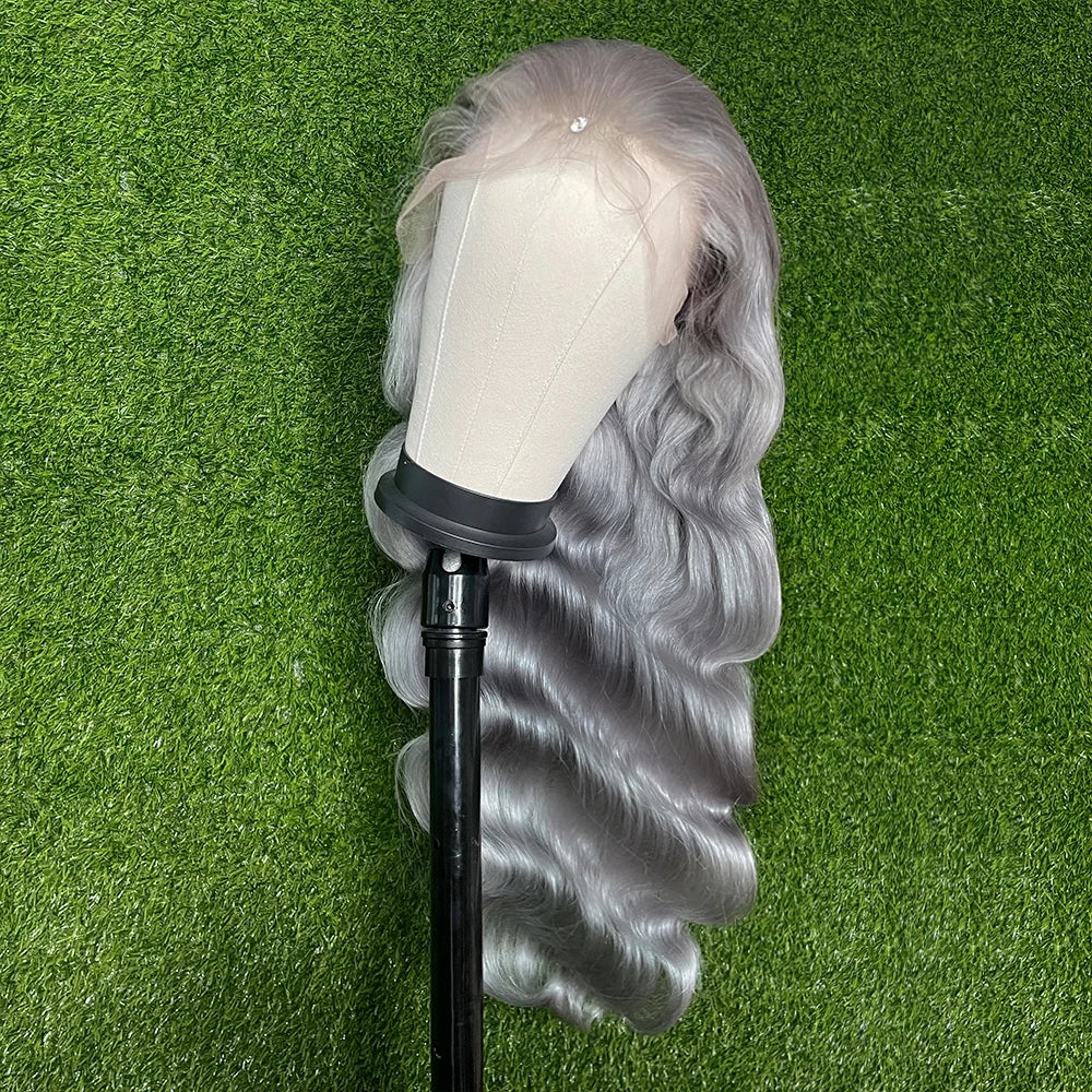 Glueless Lace Frontal Wig Body Wave Silver Grey 613 HD Lace Front Wig