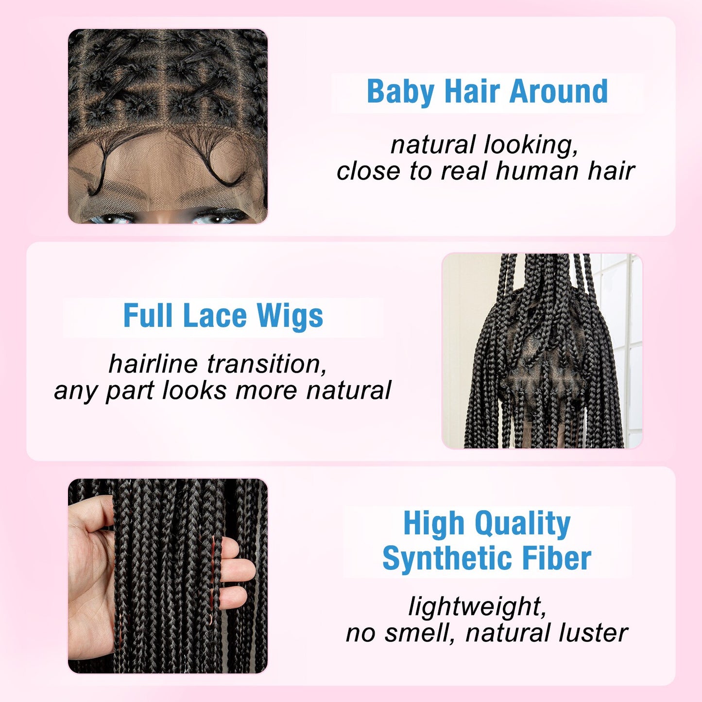 Knotless Cornrow Lace Box Braided Full Lace Synthetic Wigs - Supreme Lush Hair