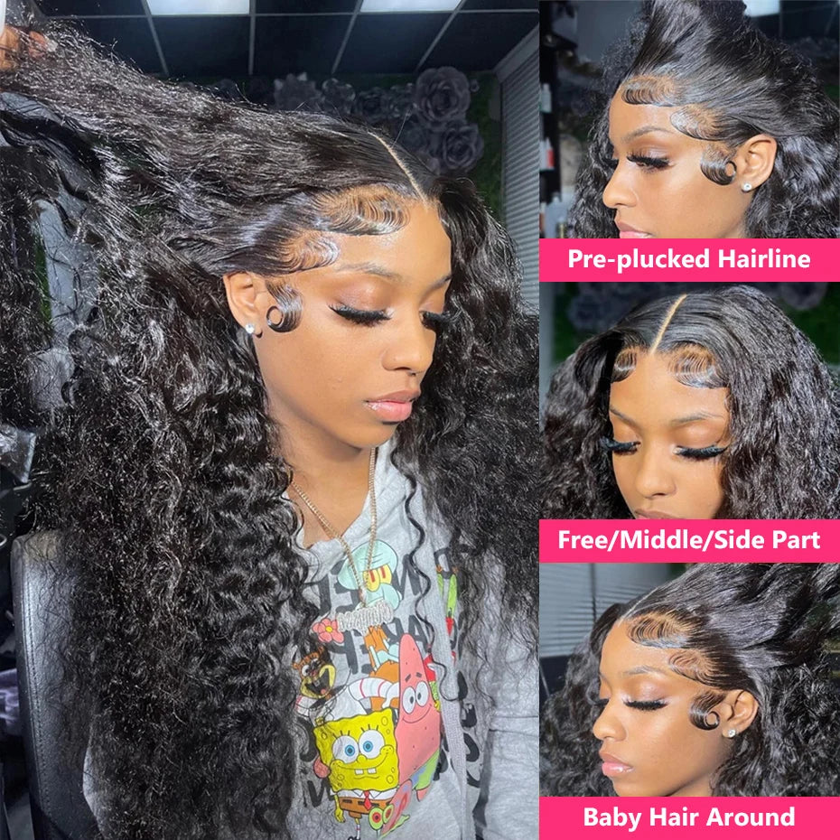 Deep Wave Frontal Wig 13x4 Pre Plucked Curly Human Hair