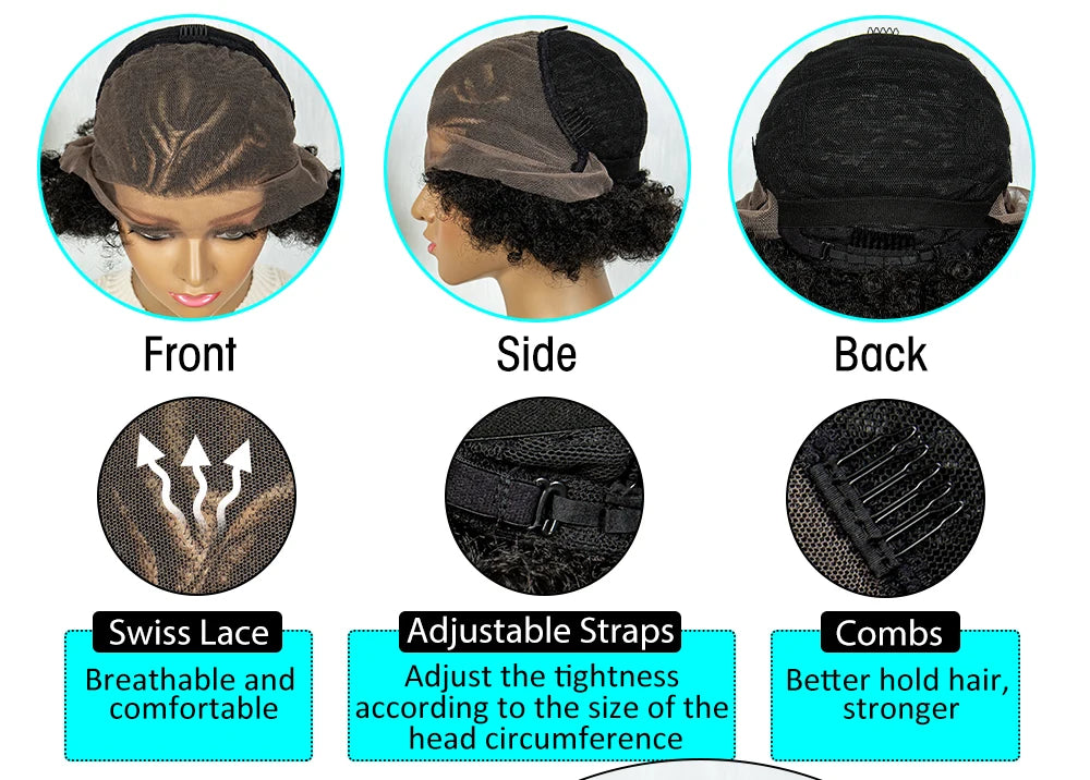 13x6 Lace Front Cornrow With Baby Hair Kinky Curly Hair Wigs
