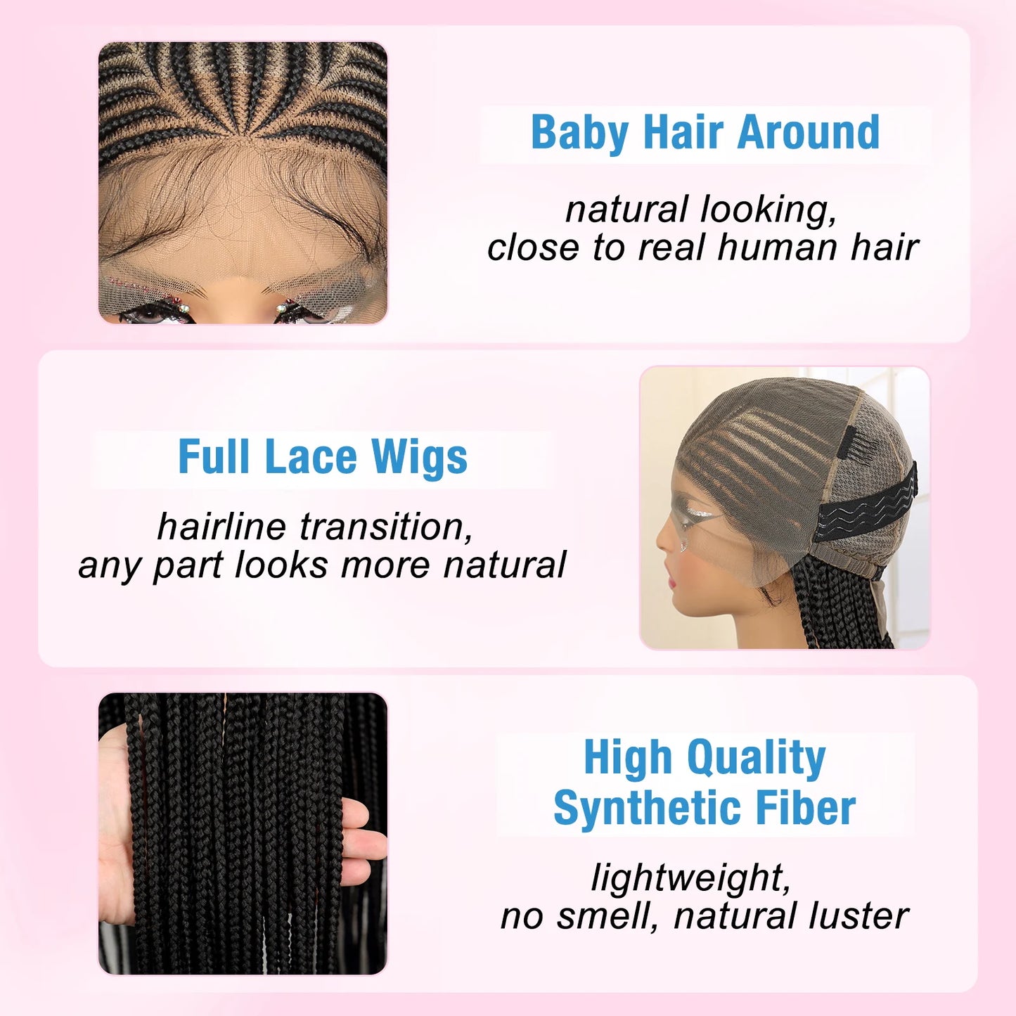 Full Lace Cornrow Braided 36 Inches Knotless Box Twist Wig