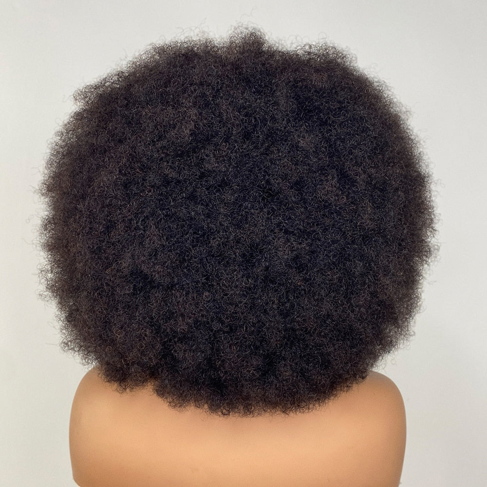 Fluffy Afro Kinky Curly Human Hair Wig With Thick Bang 70s Natural Short Bob Wigs - Supreme Lush Hair