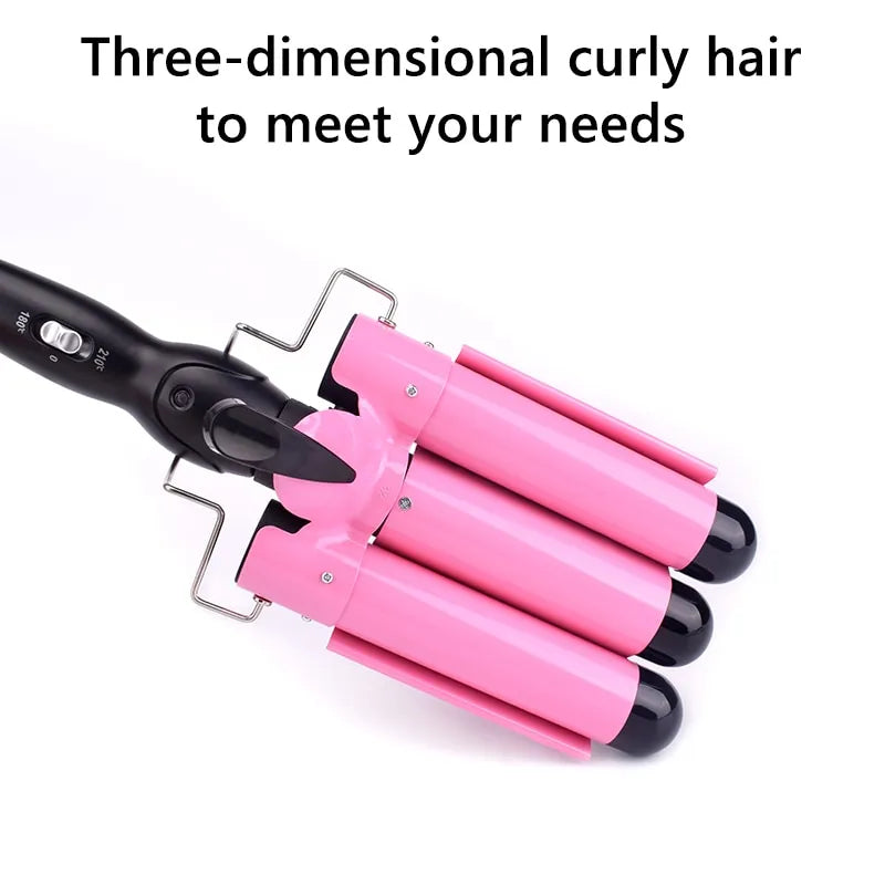 Professional Ceramic Three Tube Curler Portable Beach Wave Water Ripple Shaped Curler Portable Lazy Curler DIY Hairstyle Tool