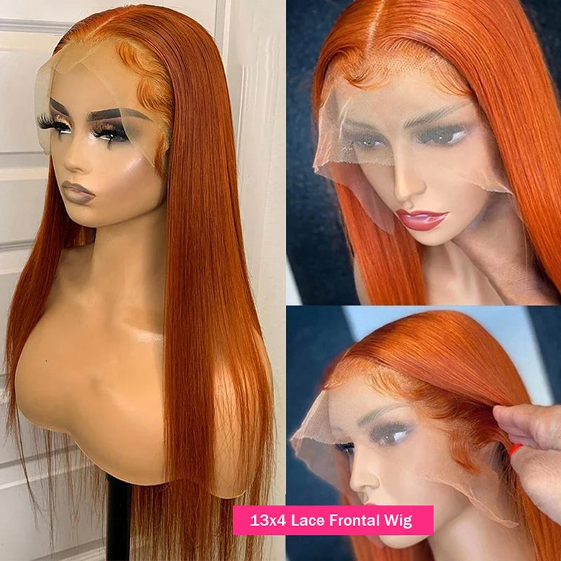 Orange Ginger Lace Front Human Hair Straight Lace Frontal Pre Plucked Wig
