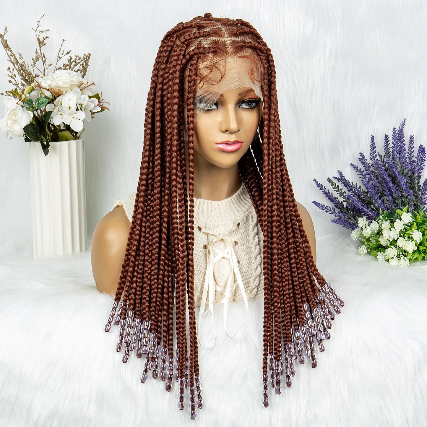 Lace Braided Crochet Knotless Box Cornrow With Beads