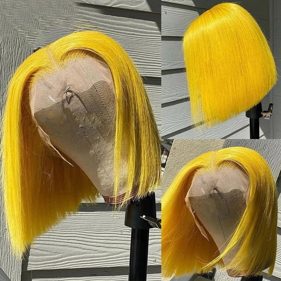 Coloured Short Bob Lace Front Human Hair Wigs Pre Plucked Brazilian Straight Bob Wig