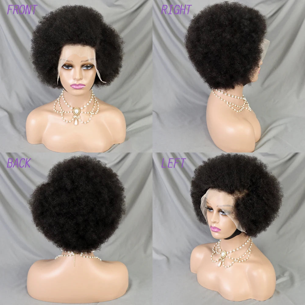 Afro Kinky Curly Lace Front Human Hair Afro Side Part Natural Hairline Glue less Short Wigs