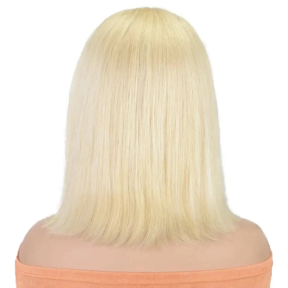 Honey Blonde Straight Short Bob Wig T Part Lace Front Human Hair