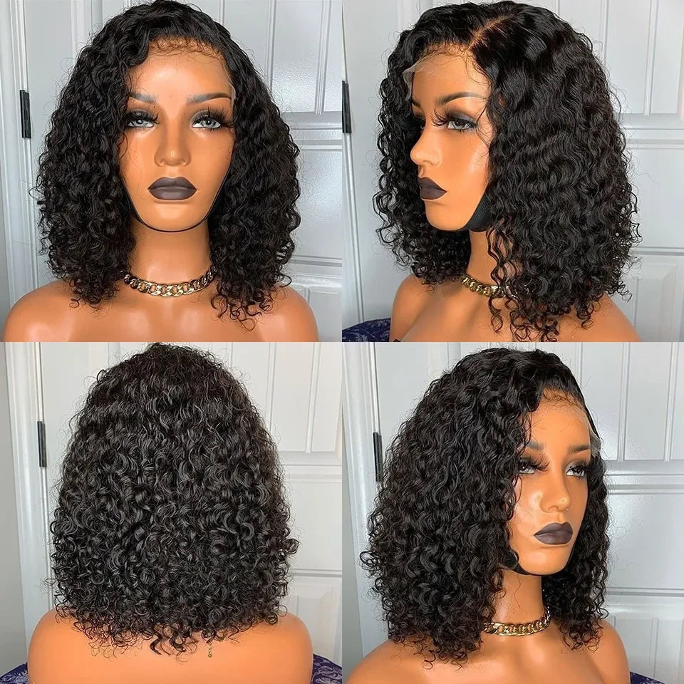 Deep Wave Short Bob T Part Lace Frontal Wig Human Hair Pre plucked Baby Hair