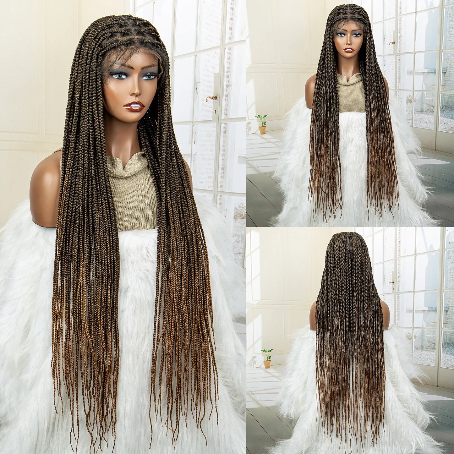 Synthetic Knotless Braided with Baby Hair Lace Frontal