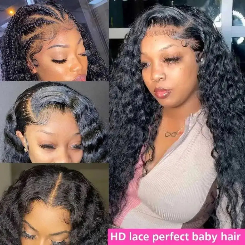 100% Brazilian Human Hair Deep Wave Lace Front Wig 13x6 13x4 HD Lace Frontal Wig Curly Water Wave Wig For Women Pre Plucked