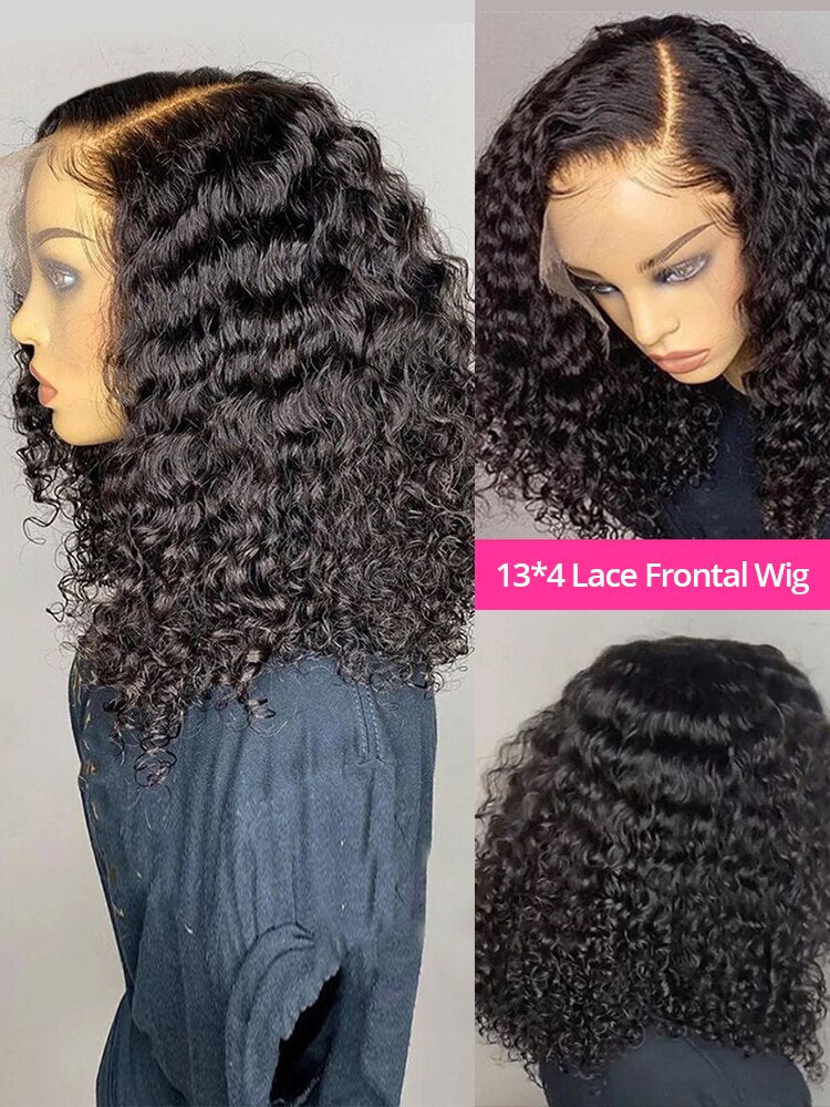 Curly 13x4 Short Bob Wigs 13x4 Lace Frontal Human Hair Wigs Lace Closure n Transparent 5*1 Lace - Supreme Lush Hair