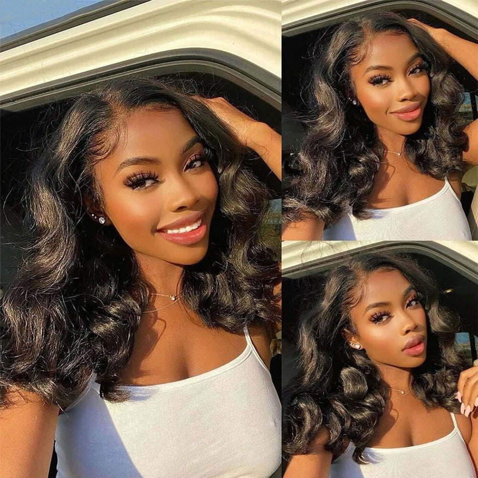 Pelucas De Cabello 100% Humano Body Wave Short Bob Wig HD Transparent Lace Front Human Hair Wigs Loose Wave Closure Glueless Wig