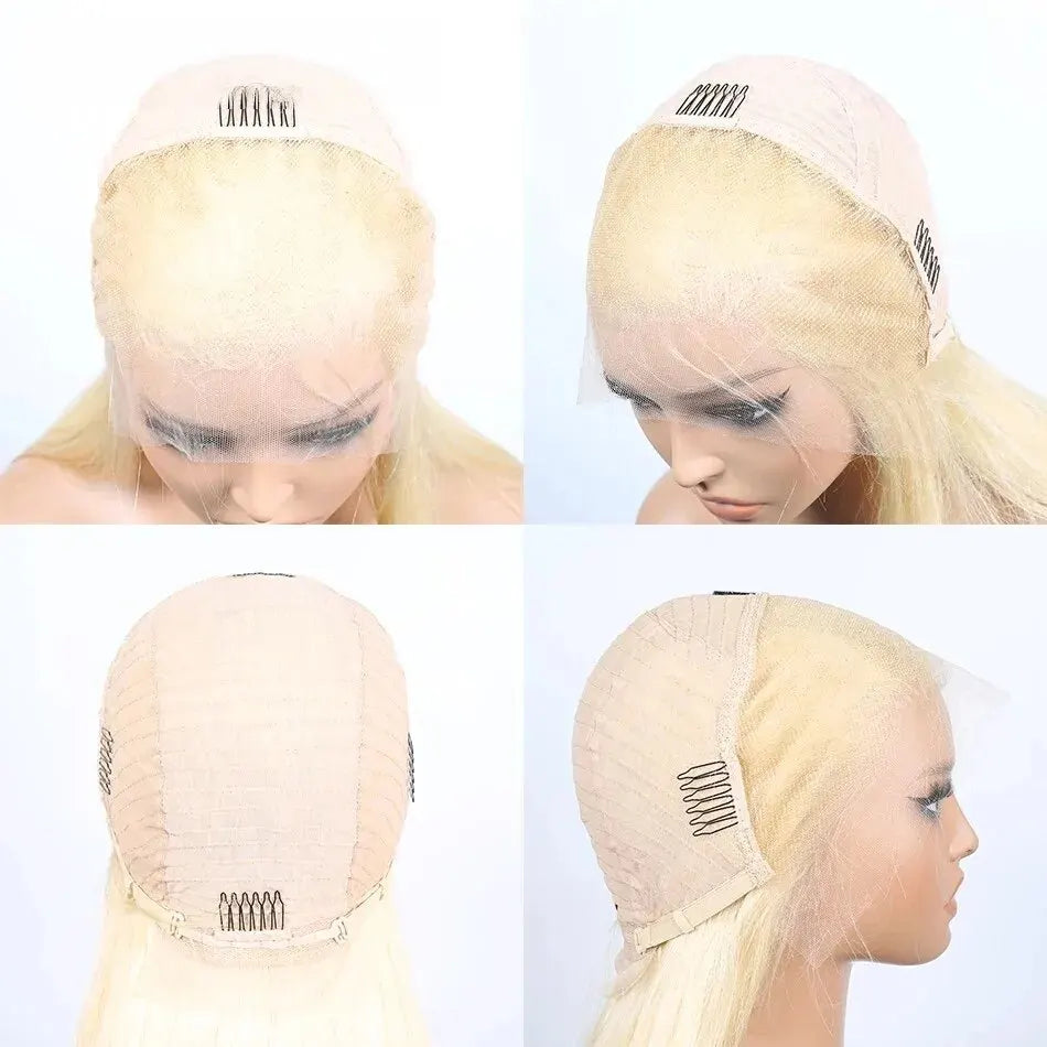 Honey Blonde Straight Short Bob Wig T Part Lace Front Human Hair