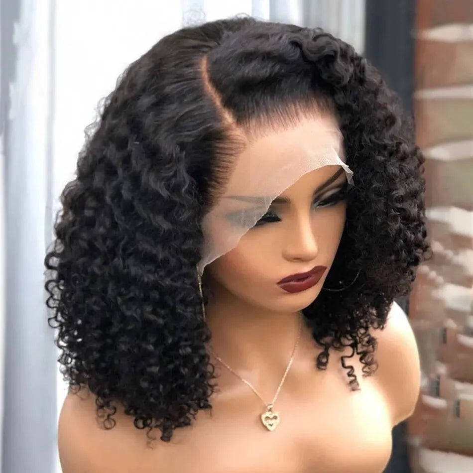 Deep Wave 180% Density Pre-Plucked Side Part Short Bob Lace Frontal Brazilian Virgin Human Hair Wigs