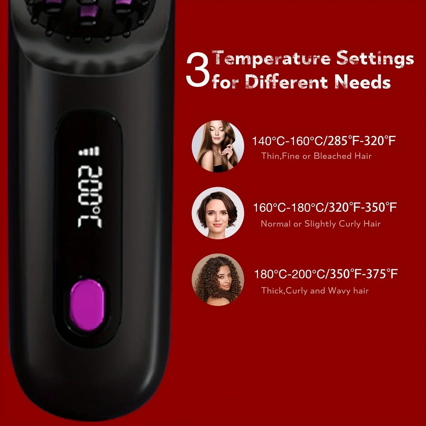 Wireless Hair Straightener Brush Ceramic Heating
