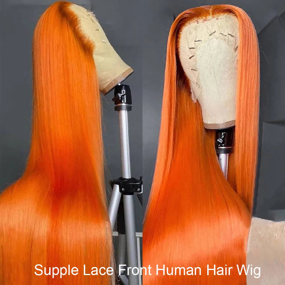 Orange Ginger Lace Front Human Hair Straight Lace Frontal Pre Plucked Wig