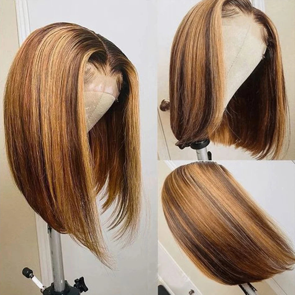 Highlight Wig Human Hair Straight Lace Front Brazilian Short Bob