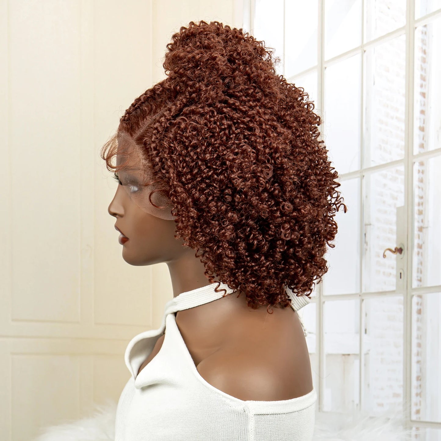 Short Synthetic Blonde Braided Wigs with Baby Hair Jerry Curly Hair Wigs Curly Bob Wig with Buns