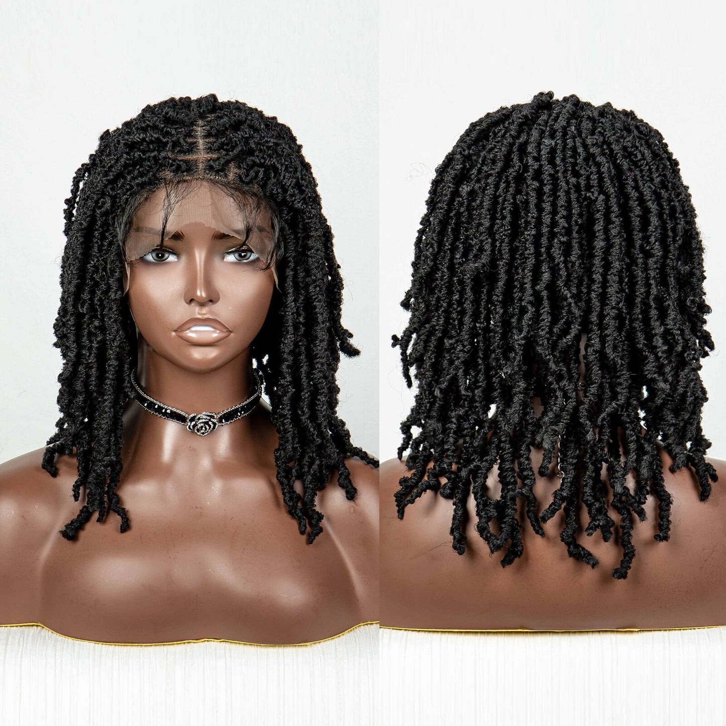 Synthetic Braided Butterfly Locks Bob Short Dreadlock Lace Front Braided Wigs - Supreme Lush Hair