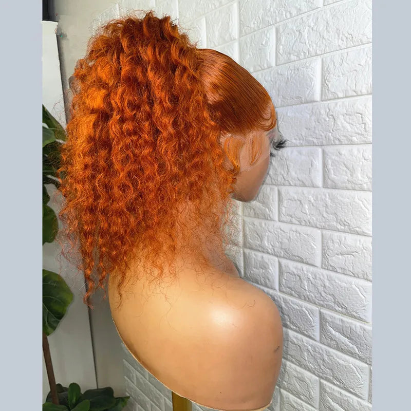 Ginger Orange Kinky Curly 180% Density Lace Front Wig Pre Plucked Heat Resistant Deep Wave