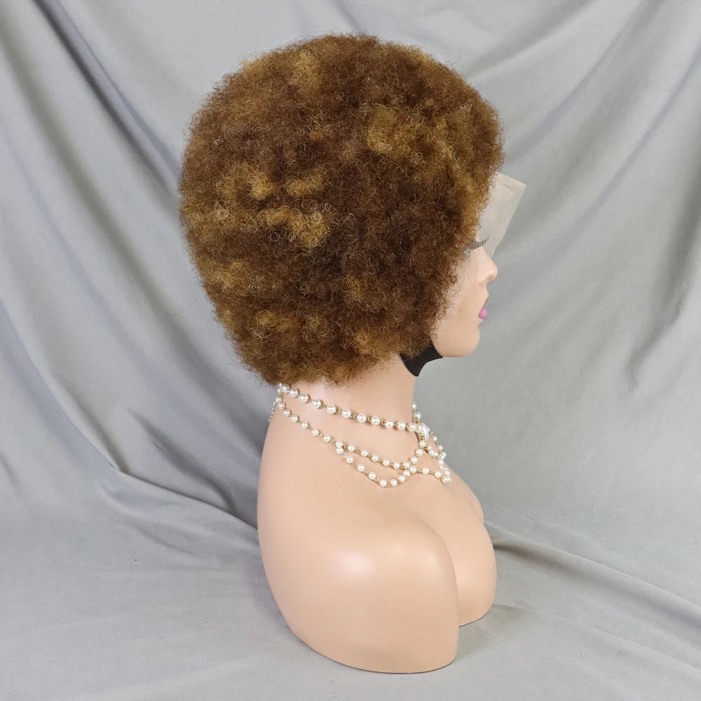 Afro Kinky Curly Lace Front Human Hair Afro Side Part Natural Hairline Glue less Short Wigs