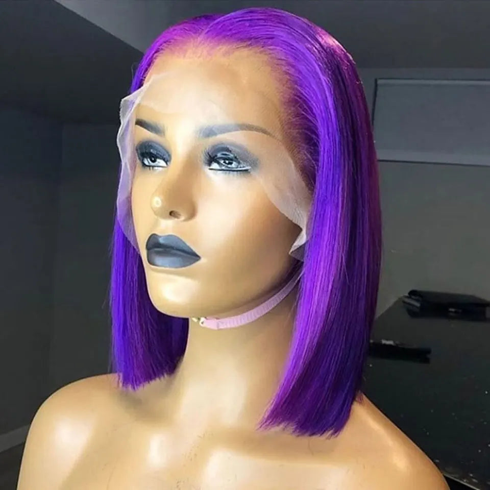 Coloured Short Bob Lace Front Human Hair Wigs Pre Plucked Brazilian Straight Bob Wig