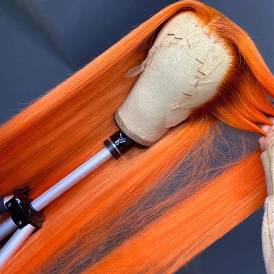 Orange Ginger Lace Front Human Hair Straight Lace Frontal Pre Plucked Wig
