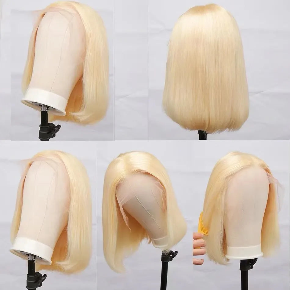 Honey Blonde Remy Brazilian Straight Short Bob Wig