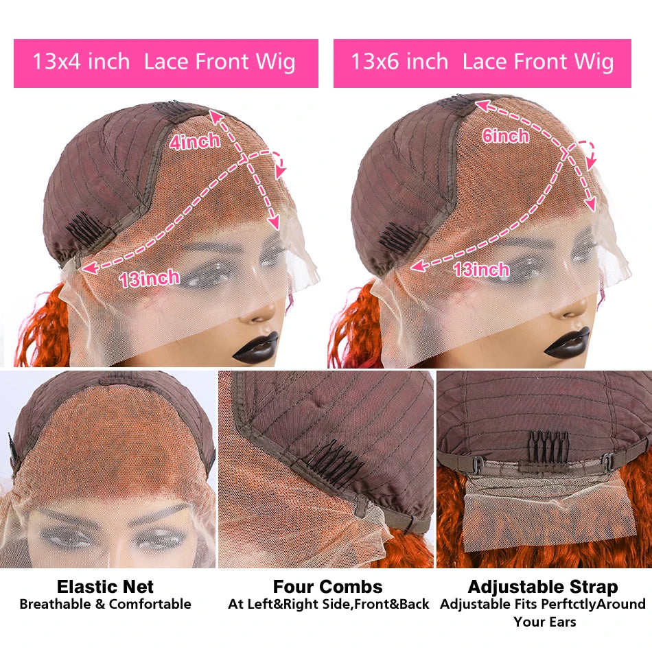 Luvin Ginger Orange Curly 13x6 Lace Front Wigs Transparent HD 30 36 inch Deep Wave 13x4 Human Hair Lace Frontal Wigs For Women
