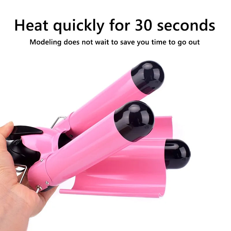 Professional Ceramic Three Tube Curler Portable Beach Wave Water Ripple Shaped Curler Portable Lazy Curler DIY Hairstyle Tool