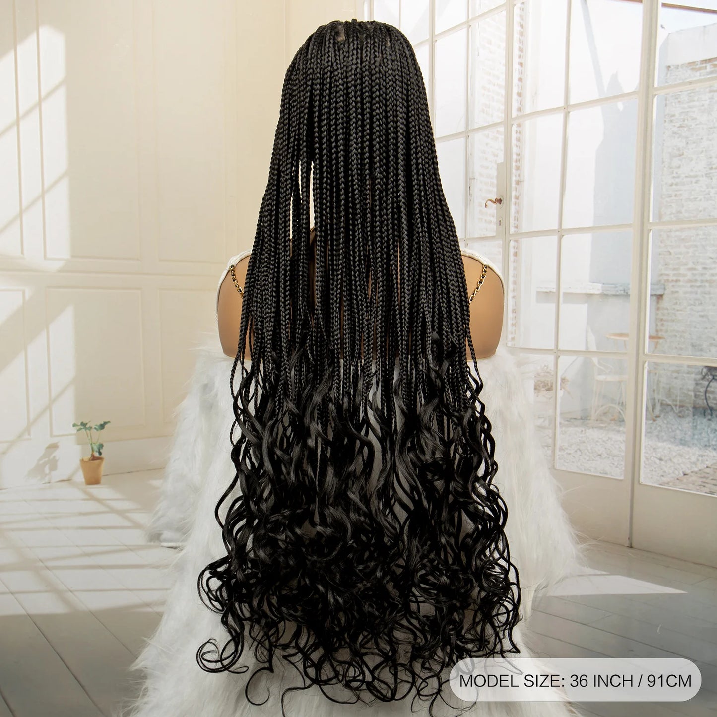 Full Lace Knotless Box Braided Wigs with Curly Ends 36 Inches Braids Wig