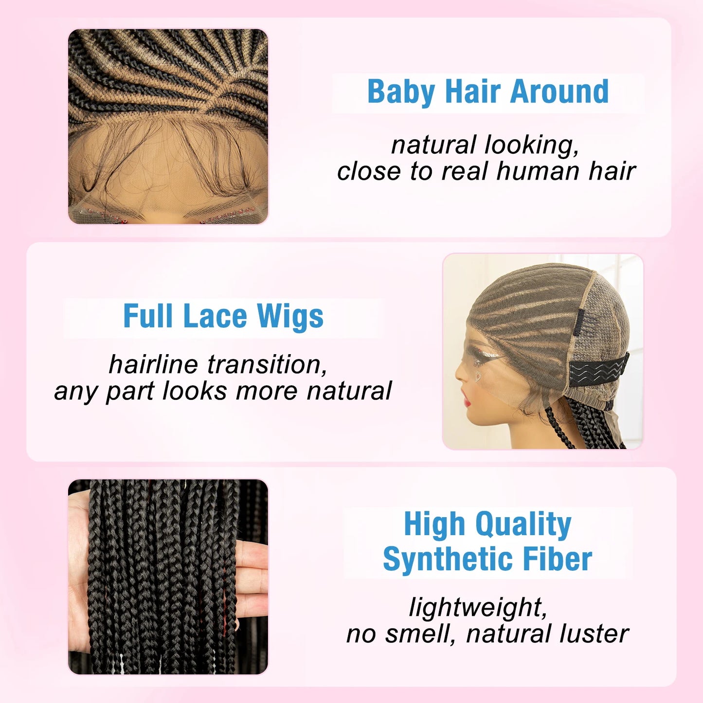 Full Lace Cornrow Long Box Braids Wig with Baby Hair