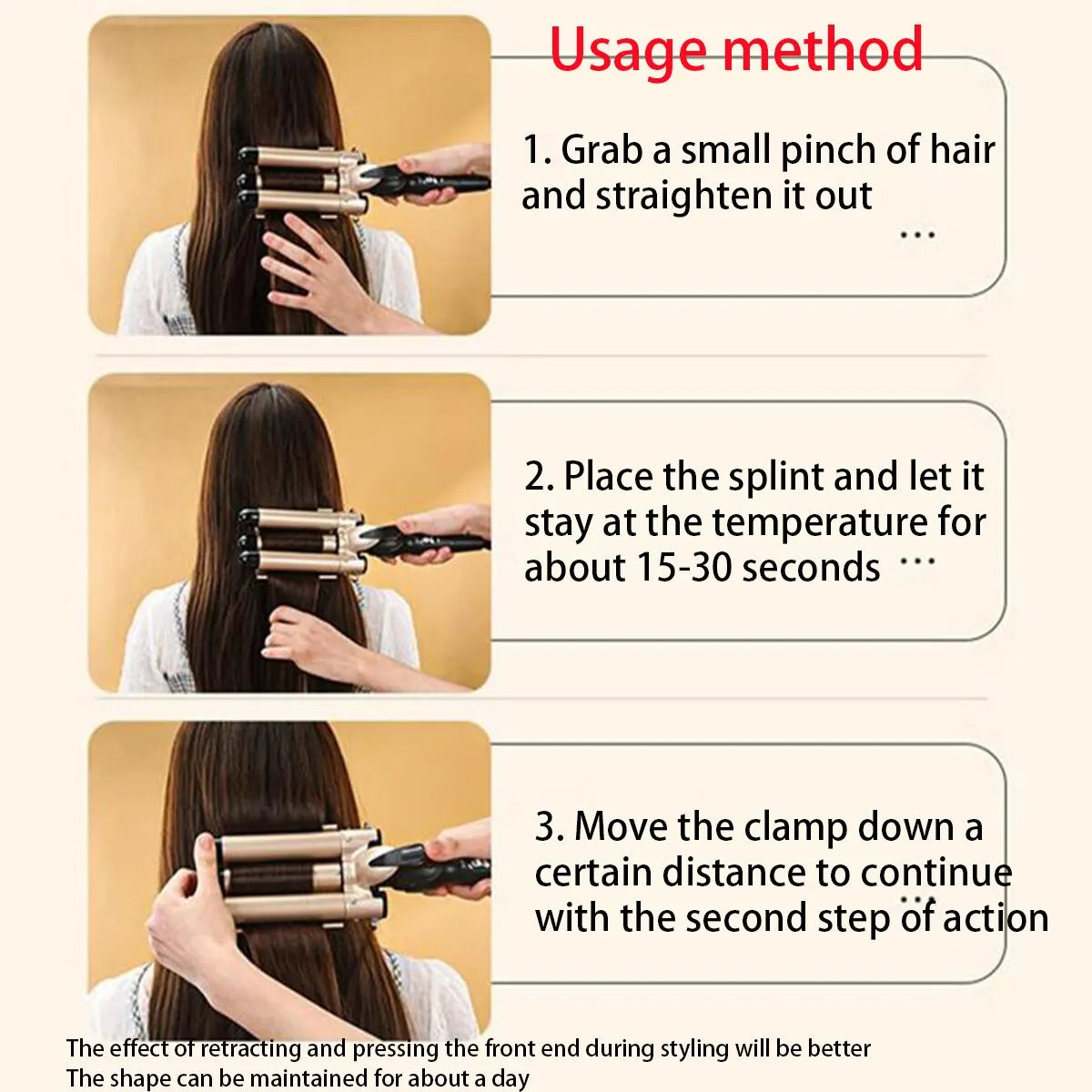 Professional Ceramic Three Tube Curler Portable Beach Wave Water Ripple Shaped Curler Portable Lazy Curler DIY Hairstyle Tool